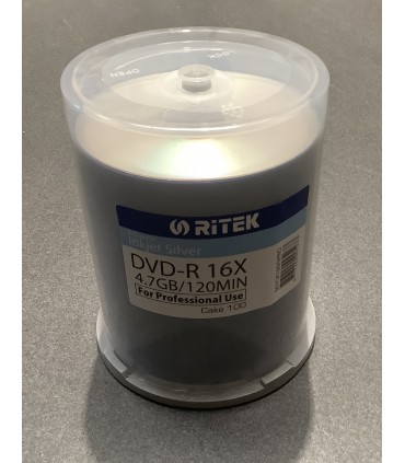 TRAXDATA RITEK DVD-R 16X RITEK PRO INKJET PRINTABLE SILVER CAKE*100 907CK100ISPRO
