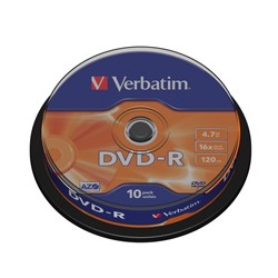 Verbatim DVD-R 16x 4,7GB 10p cake box DataLife+AZO+,scratch res, bez nadr, mat