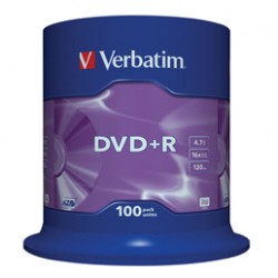 Verbatim DVD+R 16x 4,7GB 100p cake box DataLife+AZO+,scratch res, bez nadr,