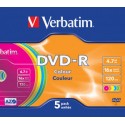 Verbatim DVD-R 16x 4,7GB 5p slim case DataLife+AZO+,scratch res,bez nadr,kolor