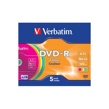 Verbatim DVD-R 16x 4,7GB 5p slim case DataLife+AZO+,scratch res,bez nadr,kolor