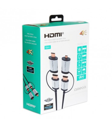 OMEGA KABEL HDMI V.1.4 BLACK + 1,5m + ADAPTORS to miniHDMI and microHDMI [43865]