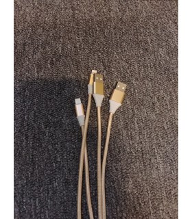 OMEGA HABU FABRIC CABLE BRAIDED LIGHTNING TO USB 2A TAIWAN CHIP POLYBAG OEM 1M GOLD [44034]