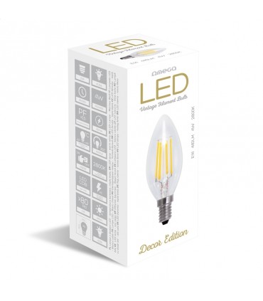 OMEGA LED BULB FILAMENT E14 2800K 4W CANDLE 175-250V [43552]